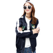 embroidery bomber jacket women long sleeve floral women basic coats causal jacket outwear J4U66