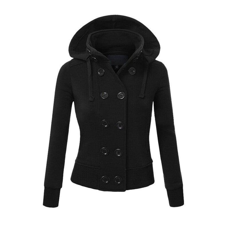 Warm Coat Women Double-breasted Long Sleeve Jacket Hoodies Outwear M-XXL J4U66