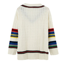women knitted pullovercontrast stripe side slits sweater v neck high low hem warm women tops blusas white J4U66
