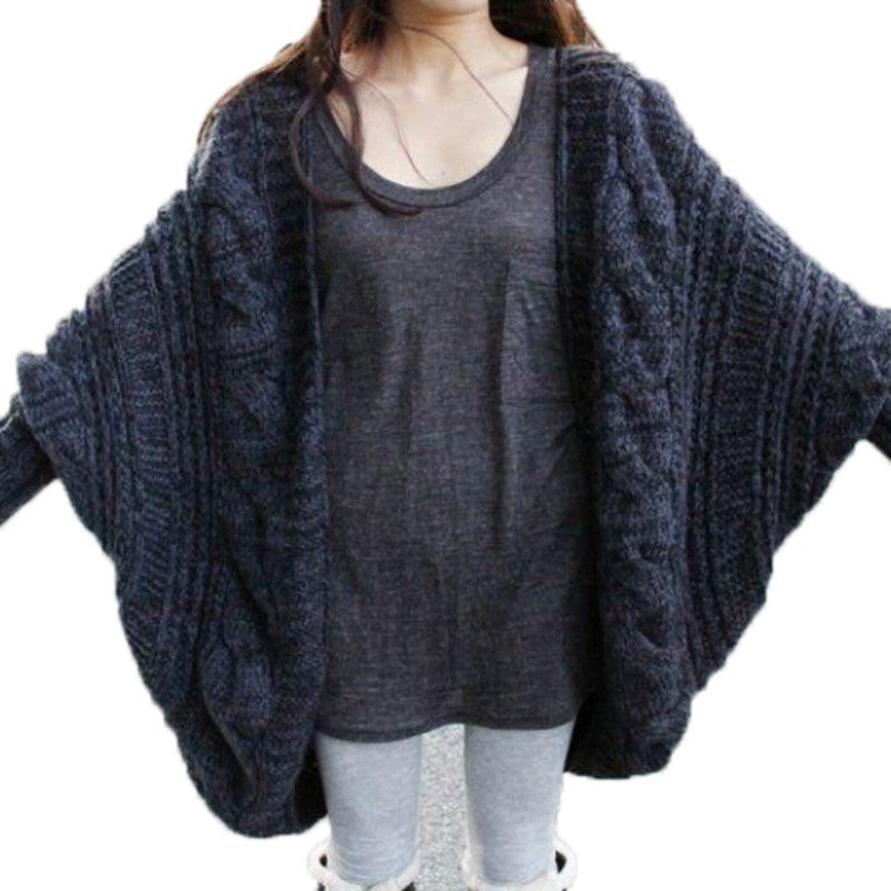 Women's Loose Thick Wool Sweater Batwing Sleeve Knit Cardigan Jacket Coats PY5 J4U66