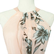 with belt sexy women chiffon dress floral print crew neck sleeveless beach boho long maxi dress sundress dress pink J4U66