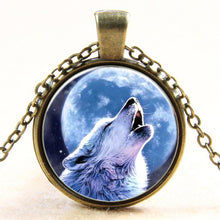 Wolf Art Picture Pendant Necklace Glass Cabochon Sterling Silver Statement chain Necklaces&Pendants Women Jewelry Vintage Style J4U66