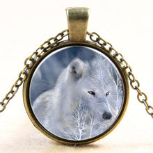 Wolf Art Picture Pendant Necklace Glass Cabochon Sterling Silver Statement chain Necklaces&Pendants Women Jewelry Vintage Style J4U66