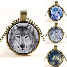 Wolf Art Picture Pendant Necklace Glass Cabochon Sterling Silver Statement chain Necklaces&Pendants Women Jewelry Vintage Style J4U66
