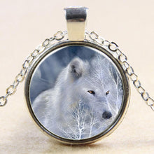 Wolf Art Picture Pendant Necklace Glass Cabochon Sterling Silver Statement chain Necklaces&Pendants Women Jewelry Vintage Style J4U66