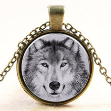 Wolf Art Picture Pendant Necklace Glass Cabochon Sterling Silver Statement chain Necklaces&Pendants Women Jewelry Vintage Style J4U66