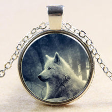 Wolf Art Picture Pendant Necklace Glass Cabochon Sterling Silver Statement chain Necklaces&Pendants Women Jewelry Vintage Style J4U66