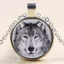 Wolf Art Picture Pendant Necklace Glass Cabochon Sterling Silver Statement chain Necklaces&Pendants Women Jewelry Vintage Style J4U66