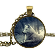 Wolf Art Picture Pendant Necklace Glass Cabochon Sterling Silver Statement chain Necklaces&Pendants Women Jewelry Vintage Style J4U66