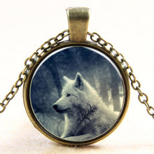 Wolf Art Picture Pendant Necklace Glass Cabochon Sterling Silver Statement chain Necklaces&Pendants Women Jewelry Vintage Style J4U66