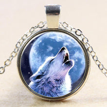 Wolf Art Picture Pendant Necklace Glass Cabochon Sterling Silver Statement chain Necklaces&Pendants Women Jewelry Vintage Style J4U66