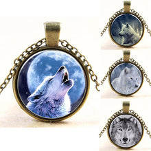 Wolf Art Picture Pendant Necklace Glass Cabochon Sterling Silver Statement chain Necklaces&Pendants Women Jewelry Vintage Style J4U66