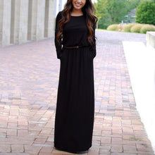 woman pocket vestidos high waist long maxi dress longue femme vestidos femininos J4U66
