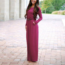 woman pocket vestidos high waist long maxi dress longue femme vestidos femininos J4U66