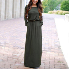 Woman Pocket Vestidos High Waist Long Maxi Dress Longue Femme Vestidos Femininos L4 J4U66