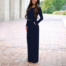 woman pocket vestidos high waist long maxi dress longue femme vestidos femininos J4U66