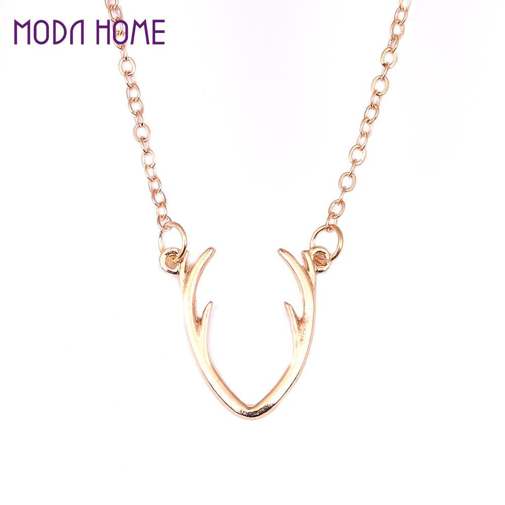 woman girl zinc alloy animal deer horn pendant necklace clavicle chain necklace jewelry for women party wedding gift J4U66