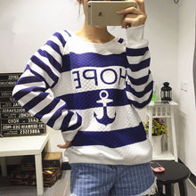 Women Long Sleeve Anchor Printed Hoodies Striped Causal Letter Women Pullover Sweatshirts Tracksuits Suit Tops S-XL J4U66