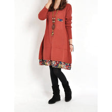 Women Floral Pieced Loose Casual Pullover WarmSkirt Dress Clothing J4U66