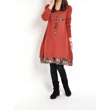 Women Floral Pieced Loose Casual Pullover WarmSkirt Dress Clothing J4U66