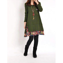 Women Floral Pieced Loose Casual Pullover WarmSkirt Dress Clothing J4U66