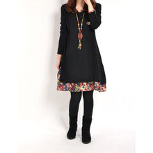 Women Floral Pieced Loose Casual Pullover WarmSkirt Dress Clothing J4U66