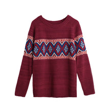women sweater pullover geometric thick knitting sweater long sleeves knitted top blusas green red khaki J4U66