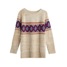 women sweater pullover geometric thick knitting sweater long sleeves knitted top blusas green red khaki J4U66