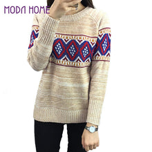 women sweater pullover geometric thick knitting sweater long sleeves knitted top blusas green red khaki J4U66