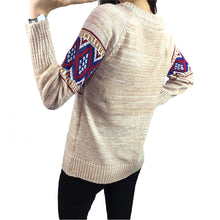 women sweater pullover geometric thick knitting sweater long sleeves knitted top blusas green red khaki J4U66