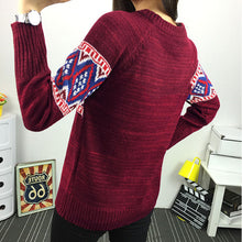 women sweater pullover geometric thick knitting sweater long sleeves knitted top blusas green red khaki J4U66