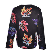 Women Black Floral Rib Long Sleeve Wide Waisted Zip Front Casual Pilot Bomber Jacket Vintage Patchwork Basic Coats J4U66