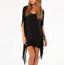 Black Gray Fringe Party Dress With Hippie and Tassel Asymmetric Mini Club DressesJFY66