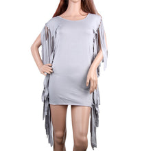 Black Gray Fringe Party Dress With Hippie and Tassel Asymmetric Mini Club DressesJFY66