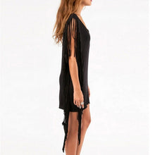 Black Gray Fringe Party Dress With Hippie and Tassel Asymmetric Mini Club DressesJFY66