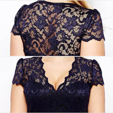 women blue lace style short sleeve party bodycon dress ladies knee length v neck plus size dreeses J4U66