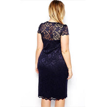 women blue lace style short sleeve party bodycon dress ladies knee length v neck plus size dreeses J4U66