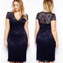 women blue lace style short sleeve party bodycon dress ladies knee length v neck plus size dreeses J4U66