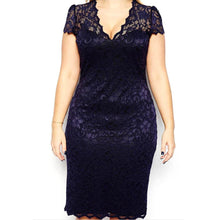 women blue lace style short sleeve party bodycon dress ladies knee length v neck plus size dreeses J4U66