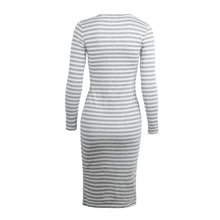 women bodycon dress stripe pattern side split long sleeve dresses v neck hollow out sexy club dress vestido J4U66