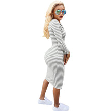women bodycon dress stripe pattern side split long sleeve dresses v neck hollow out sexy club dress vestido J4U66