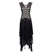 women boho hippie style asymmetrical lace bodycon dress sexy long double layered ruffled trimming low v back dresses J4U66