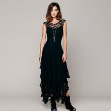 women boho hippie style asymmetrical lace bodycon dress sexy long double layered ruffled trimming low v back dresses J4U66