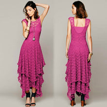 Boho Hippie Style Asymmetrical Lace Bodycon Dress Sexy Long Double Layered Ruffled Trimming Low V-Back Dresses J4U66