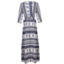 Women Boho Long Maxi Evening Party Dress Lady V-neck 3/4 Sleeve Thin Beach Dress J4U66