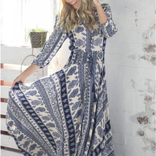 Women Boho Long Maxi Evening Party Dress Lady V-neck 3/4 Sleeve Thin Beach Dress J4U66