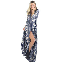 Women Boho Long Maxi Evening Party Dress Lady V-neck 3/4 Sleeve Thin Beach Dress J4U66