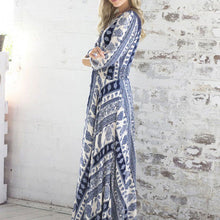 Women Boho Long Maxi Evening Party Dress Lady V-neck 3/4 Sleeve Thin Beach Dress J4U66