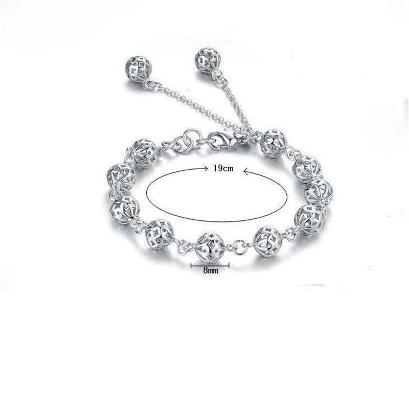 Women Bracelets Link Chain Charm Strand Bracelet Women Jewelry Bangles Silver Plated Hollow Ball Bracelet J4U66
