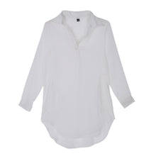 Women Casual Loose Long Chiffon Shirts Long Sleeve Turn Down Collar Sexy Blouses Tops Plus Size Mini Dress Vestidos J4U66